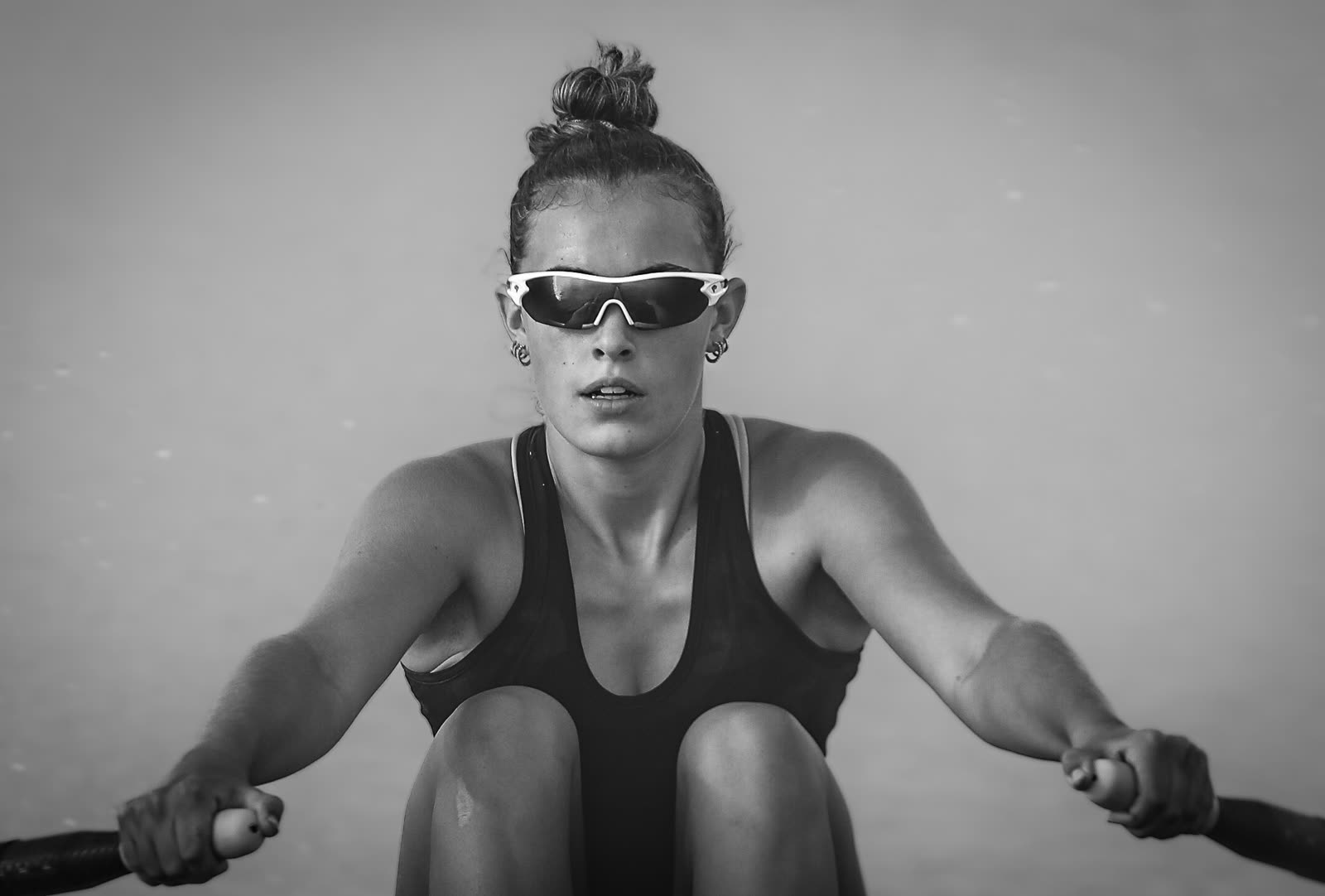Athlete focused on the erg