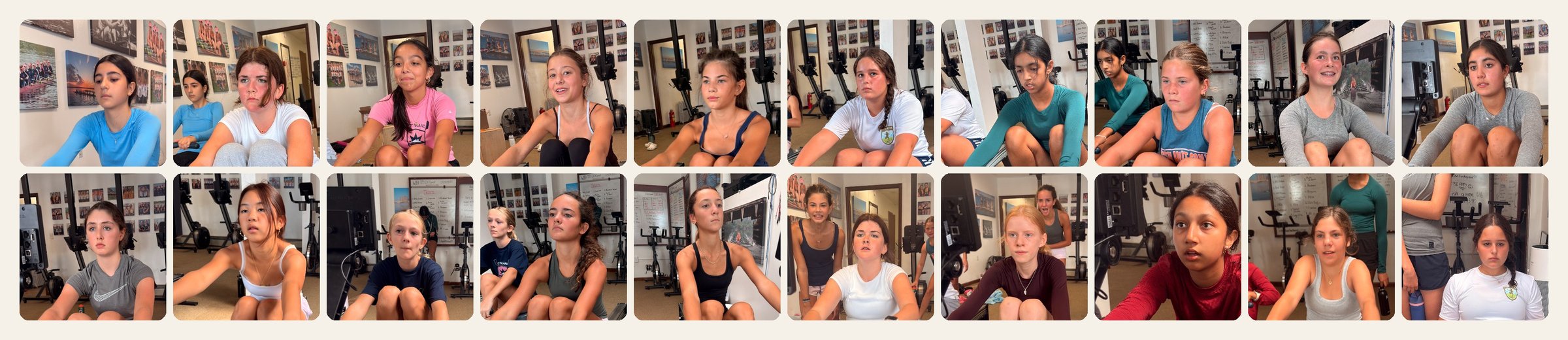Twenty U16 faces on the ergs